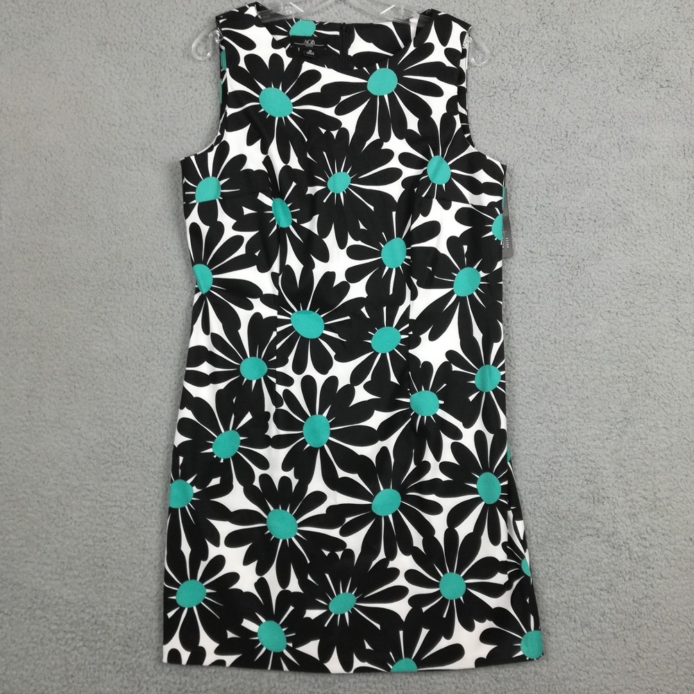 AGB Womens Dress Sheath Black White Floral Sleeveless Twill Above Knee 16 New